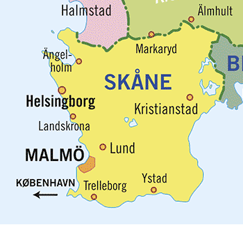 Karte von Skane in Südschweden